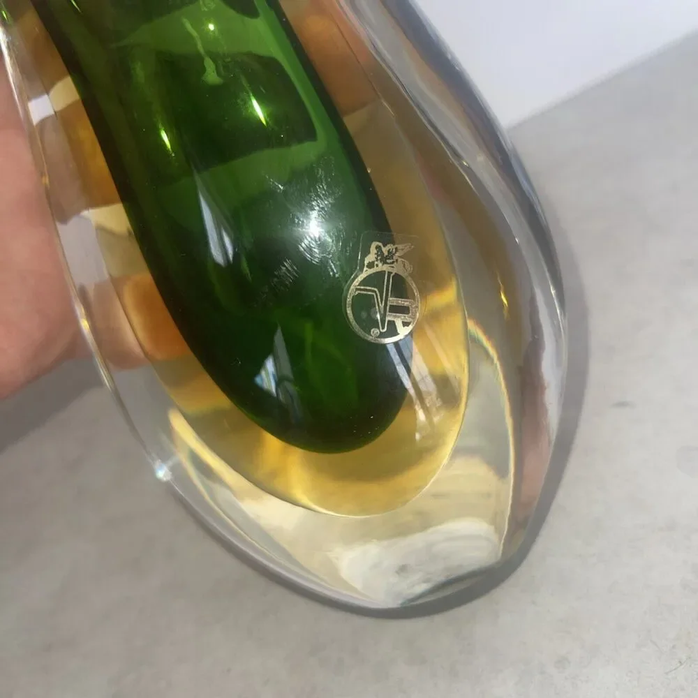 Vtg Murano Art Glass Sommerso Vase Fish Tail Italy 8” Green Vero SRL Cert 2 lb